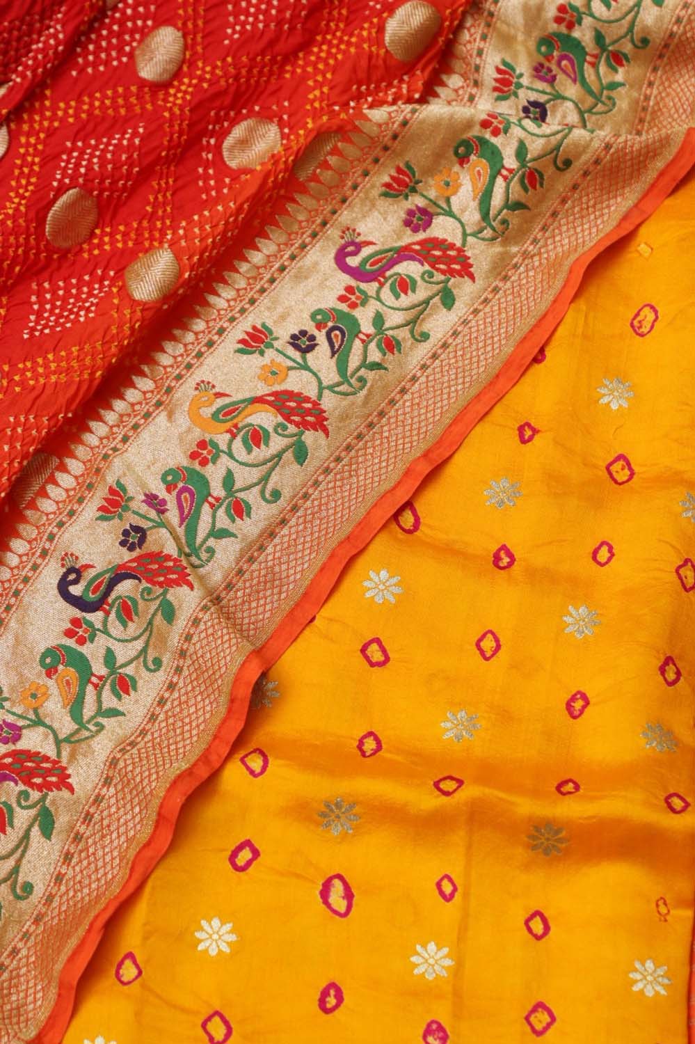 Yellow Banarasi Bandhani Chiniya Silk Suit with Pure Georgette Banarasi Bandhani Dupatta Set 3 Piece - Luxurion World