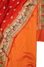 Orange Banarasi Plain Silk Suit with Pure Georgette Banarasi Bandhani Dupatta Set 3 Piece - Luxurion World