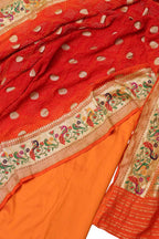 Orange Banarasi Plain Silk Suit with Pure Georgette Banarasi Bandhani Dupatta Set 3 Piece - Luxurion World