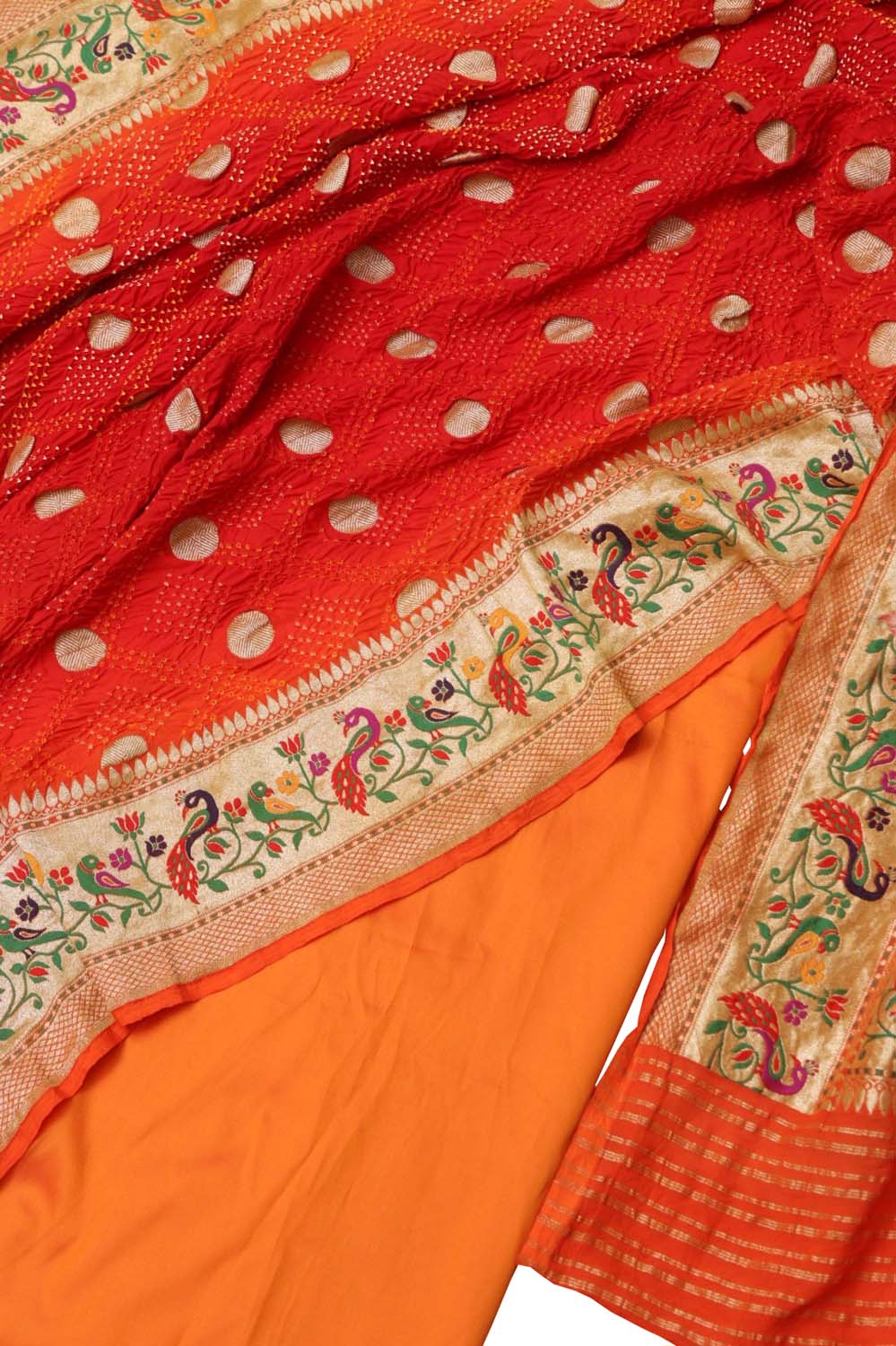 Orange Banarasi Plain Silk Suit with Pure Georgette Banarasi Bandhani Dupatta Set 3 Piece - Luxurion World