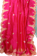 Blue Pure Katan Silk Suit with Pure Scallop Border Pink Banarasi Silk Dupatta Set 3 Piece - Luxurion World