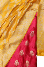 Pink Banarasi Chiniya Silk Suit with Yellow Kadwa Jaal Pure Silk Dupatta Set 3 Piece - Luxurion World