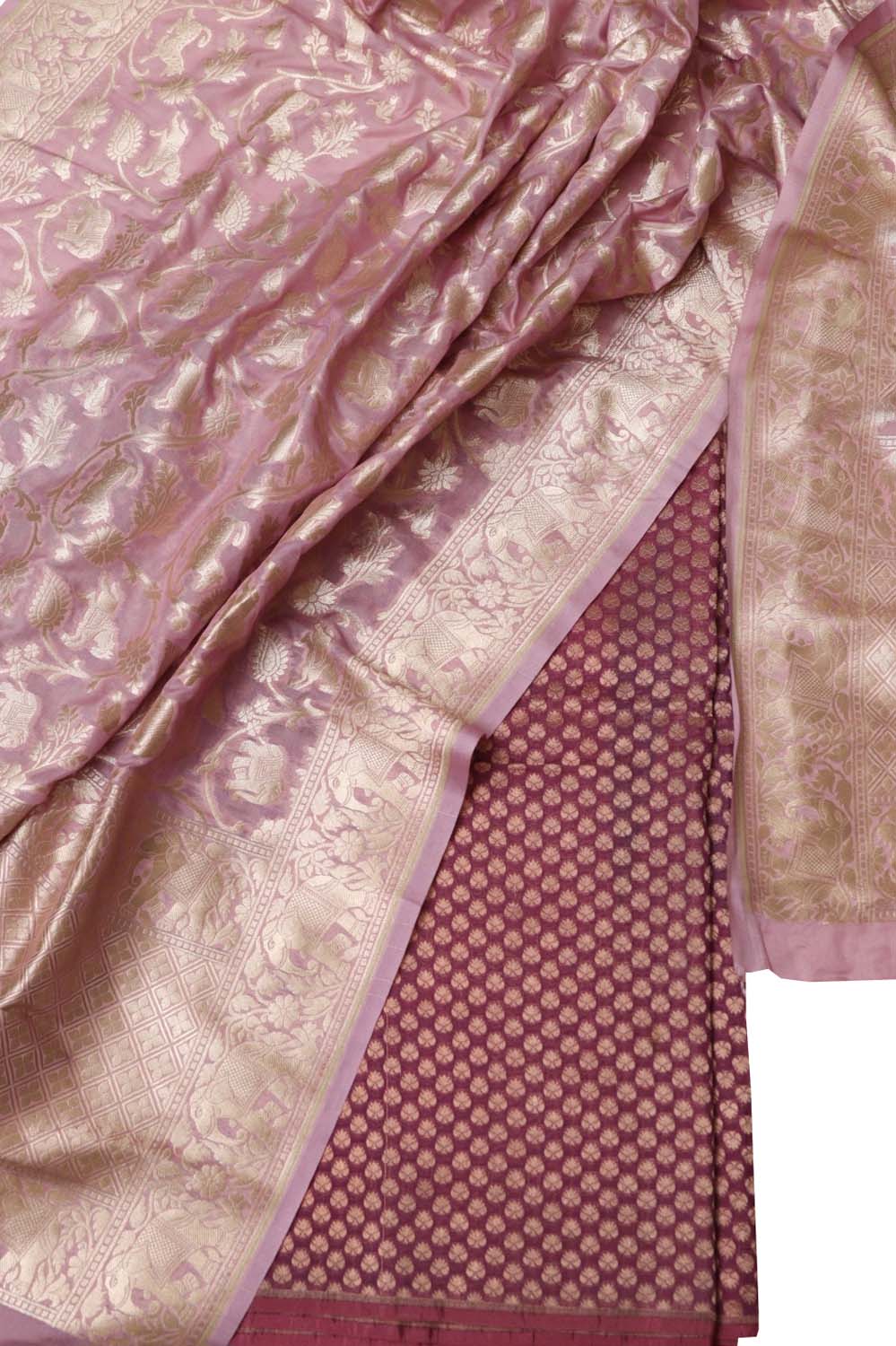 Pink Booties Banarasi Silk Suit with Shikargha Dupatta Set 3 Piece - Luxurion World