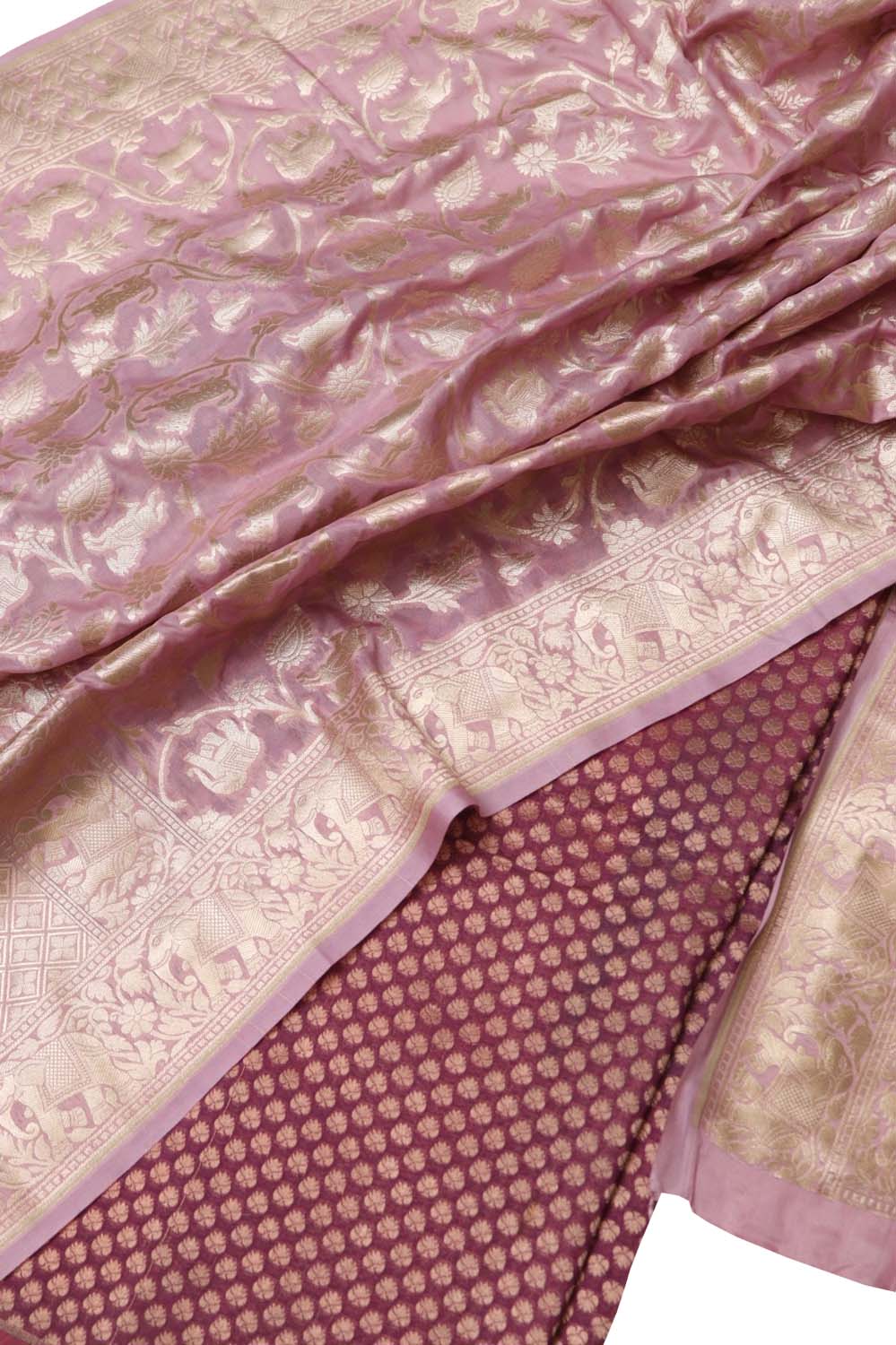 Pink Booties Banarasi Silk Suit with Shikargha Dupatta Set 3 Piece - Luxurion World