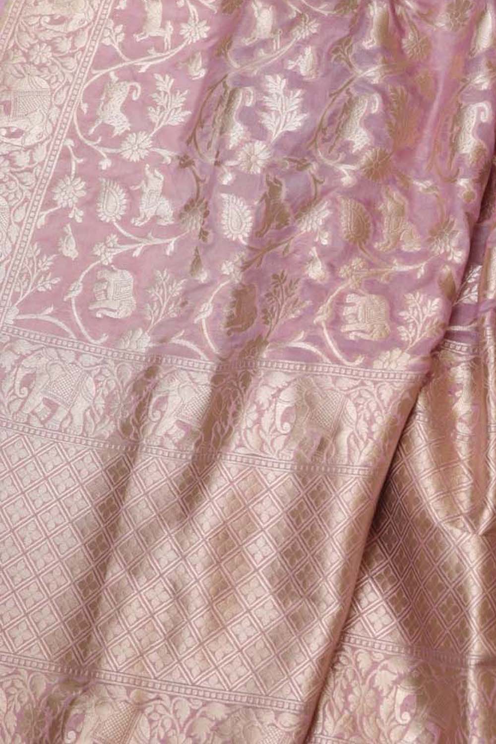 Pink Booties Banarasi Silk Suit with Shikargha Dupatta Set 3 Piece - Luxurion World