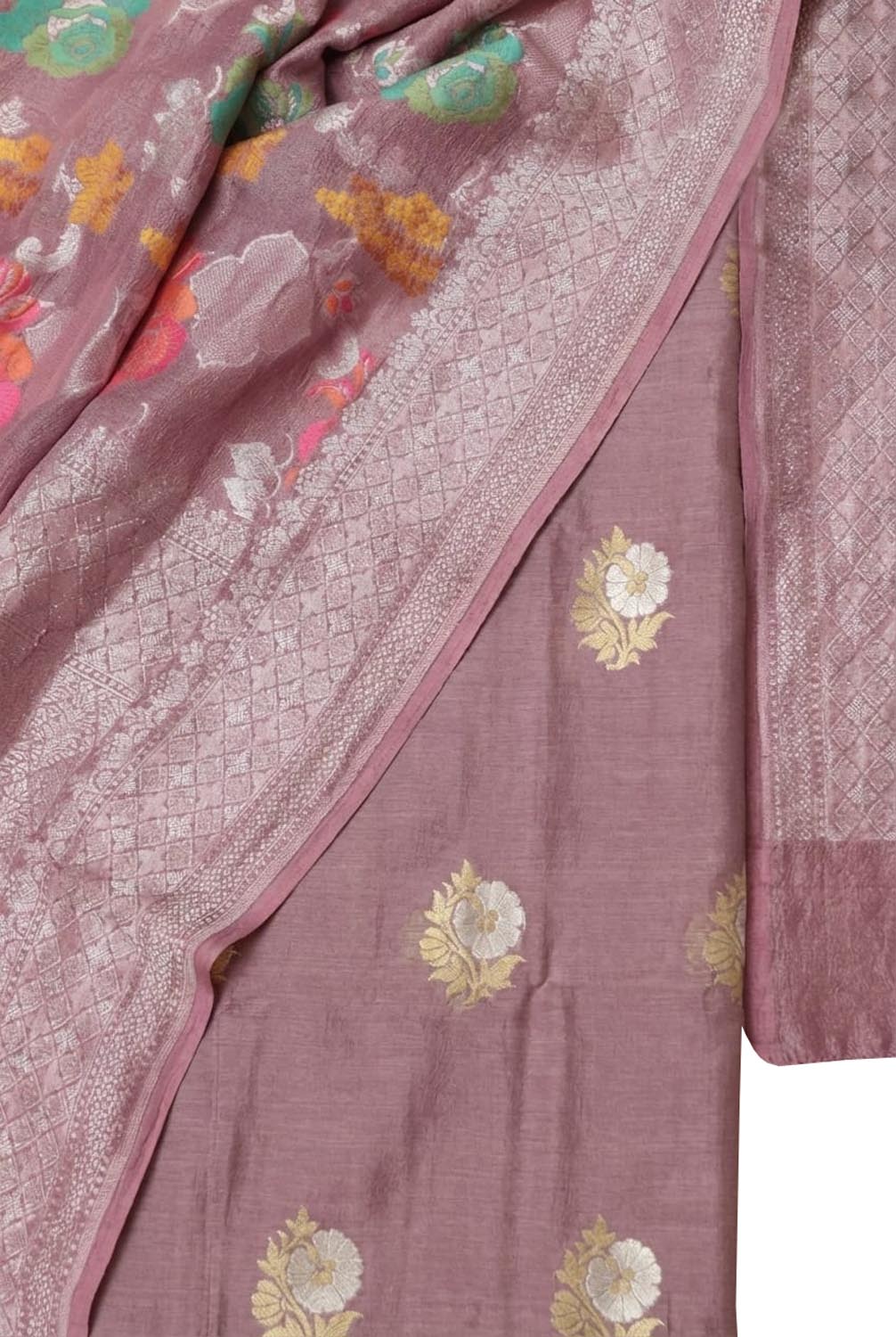 Pink Banarasi Moonga Silk Suit with Meenakari Moonga Georgette Dupatta - Luxurion World