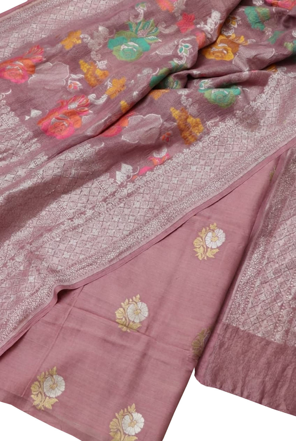 Pink Banarasi Moonga Silk Suit with Meenakari Moonga Georgette Dupatta - Luxurion World