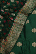 Green Pure Katan Silk Banarasi Handloom Three Piece Unstitched Suit Set - Luxurion World