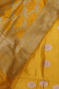 Yellow Pure Katan Silk Banarasi Handloom Three Piece Unstitched Suit Set - Luxurion World