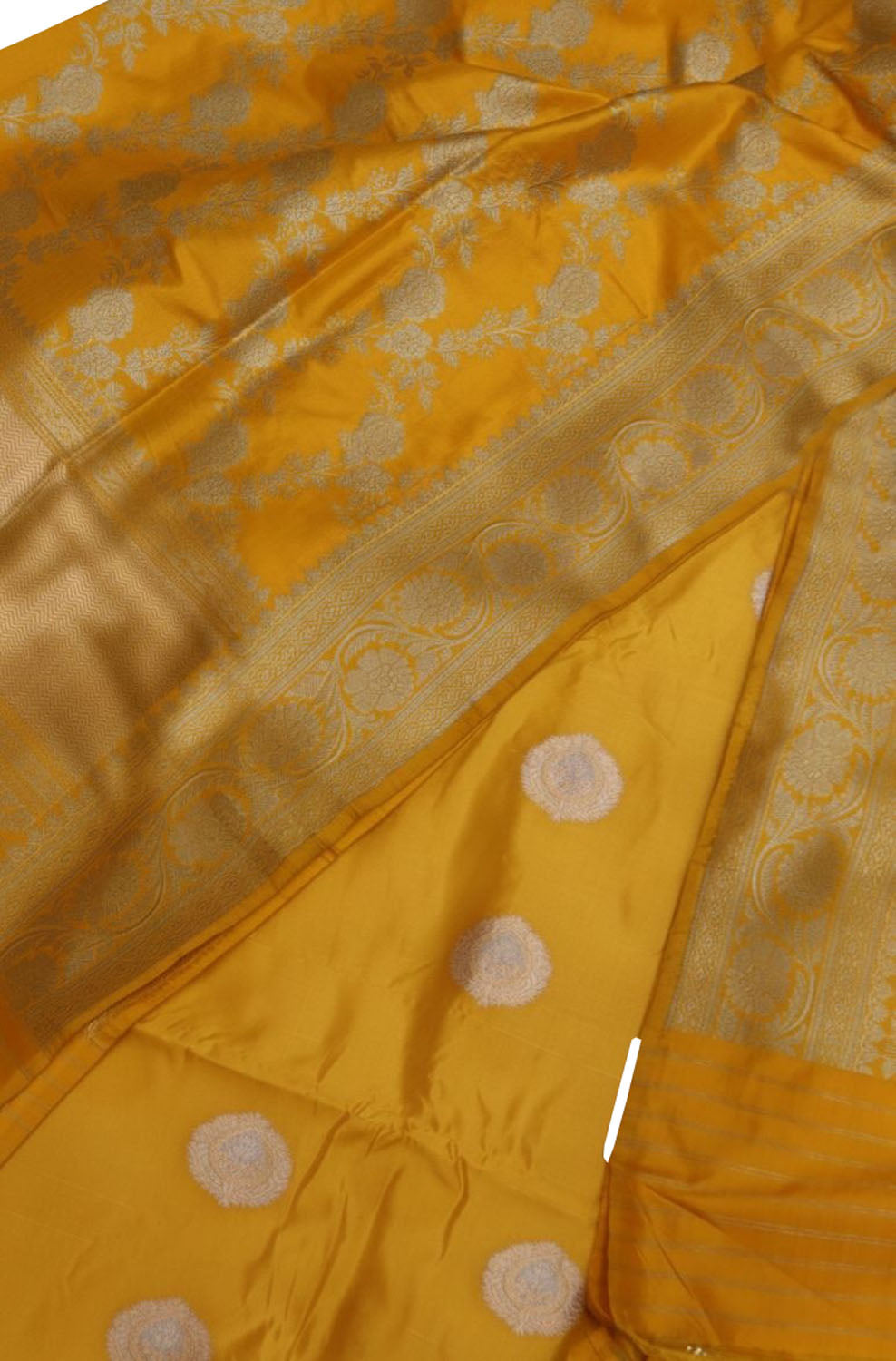 Yellow Pure Katan Silk Banarasi Handloom Three Piece Unstitched Suit Set - Luxurion World