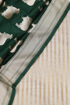Dyeable Handloom Banarasi Pure Moonga Silk Stripe Design Suit With Green Banarasi Silk Cow Design Dupatta - Luxurion World