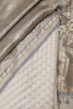 Dyeable Banarasi Chanderi Silk Polka Dots Suit With Grey Banarasi Silk Floral Design Dupatta - Luxurion World