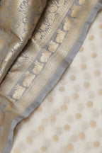 Dyeable Banarasi Chanderi Silk Polka Dots Suit With Grey Banarasi Silk Floral Design Dupatta - Luxurion World