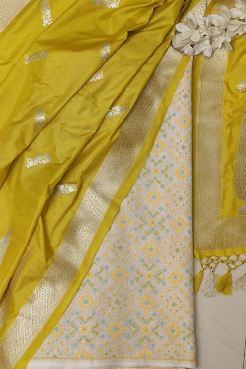 Dyeable Pure Cotton Handloom Banarasi Patola Design Meenakari Suit With Green Banarasi Silk Sona Roopa Dupatta - Luxurion World