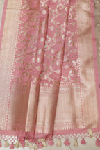 Pastel Banarasi Silk Small Booti Design Suit With Pink Banarasi Silk Flower Dupatta - Luxurion World