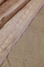 Golden Handloom Banarasi Tissue Silk Crushed Suit With Pink Banarasi Silk Floral Design Dupatta - Luxurion World