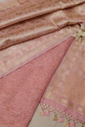 Pink Handloom Banarasi Tissue Silk Crushed Suit With Pink Banarasi Silk Floral Design Dupatta - Luxurion World