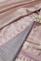 Multicolor Handloom Banarasi Silk Suit With Pink Banarasi Silk Floral Design Dupatta - Luxurion World