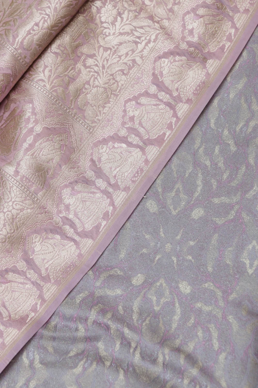 Multicolor Handloom Banarasi Silk Suit With Pink Banarasi Silk Floral Design Dupatta - Luxurion World