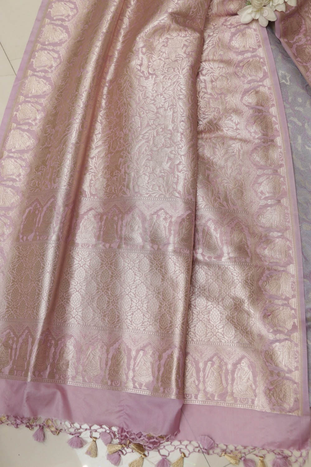 Multicolor Handloom Banarasi Silk Suit With Pink Banarasi Silk Floral Design Dupatta - Luxurion World
