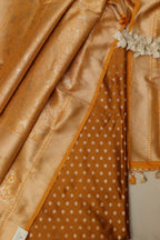 Mustard Yellow Banarasi Silk Small Booti Design Suit With Yellow Banarasi Silk Floral Design Dupatta - Luxurion World