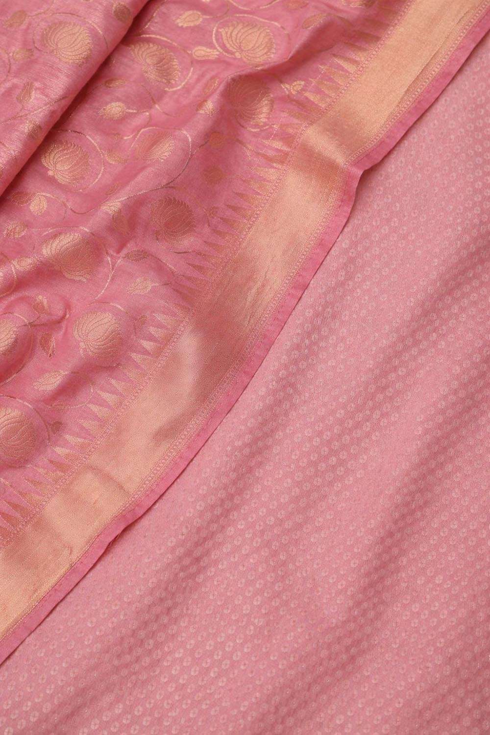 Pink Pure Cotton Handloom Banarasi Small Booti Design Suit With Pink Banarasi Cotton Dupatta - Luxurion World