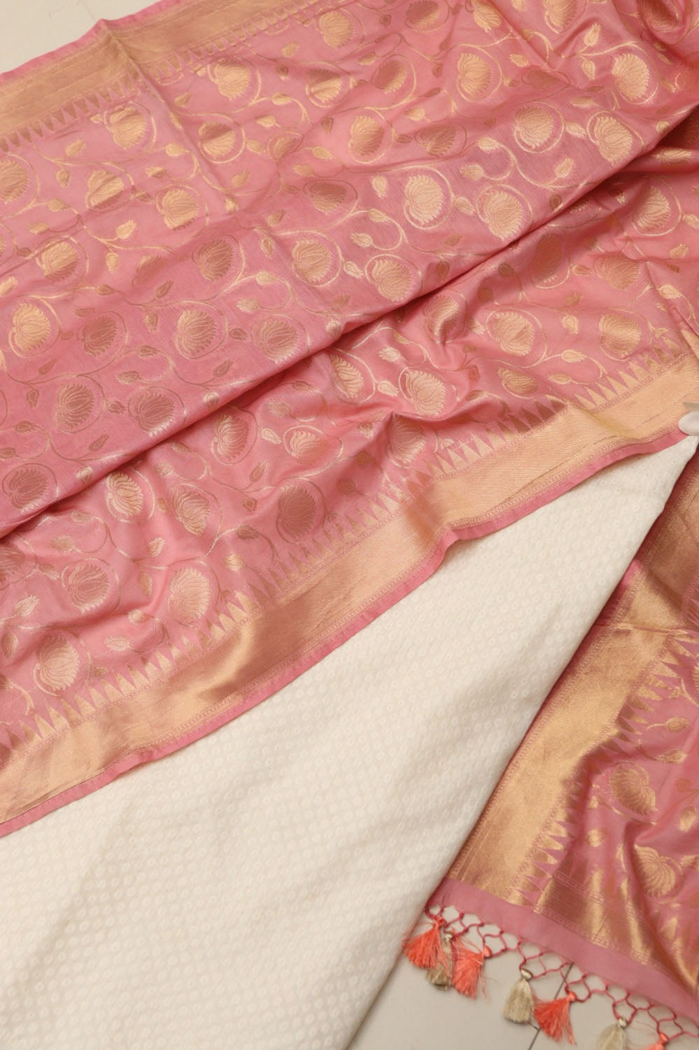 Dyeable Pure Cotton Handloom Banarasi Small Booti Design Suit With Pink Banarasi Cotton Dupatta - Luxurion World