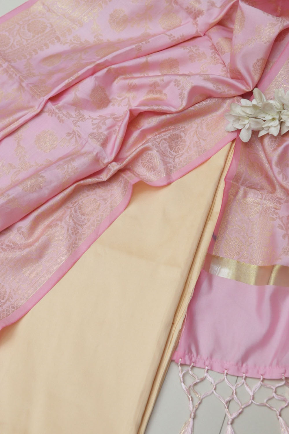 Cream Plain Silk Suit With Banarasi Silk Dupatta - Luxurion World