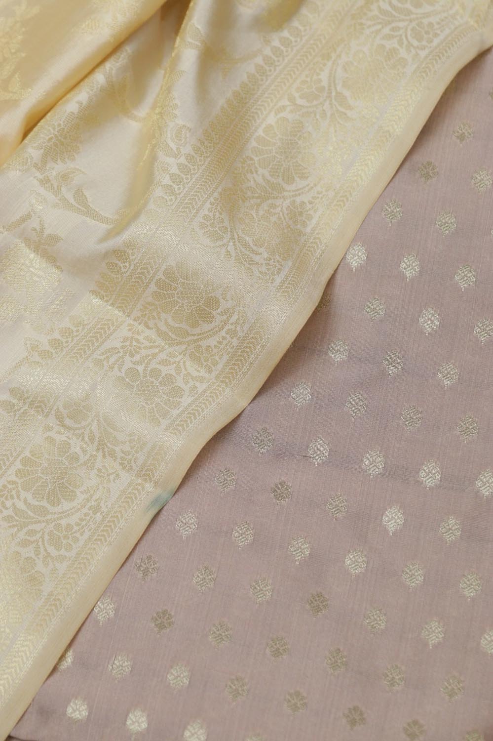 Pastel Banarasi Silk Small Booti Design Suit With Banarasi Silk Dupatta - Luxurion World