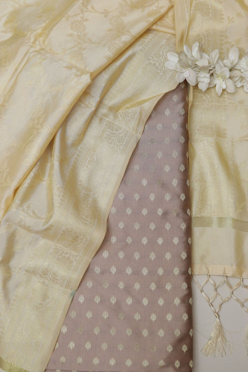 Pastel Banarasi Silk Small Booti Design Suit With Banarasi Silk Dupatta - Luxurion World