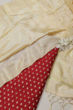 Red Banarasi Silk Small Booti Design With Banarasi Silk Dupatta - Luxurion World