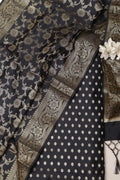 Black Banarasi Silk Small Booti Design With Banarasi Silk Dupatta - Luxurion World