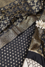 Black Banarasi Silk Small Booti Design With Banarasi Silk Dupatta - Luxurion World
