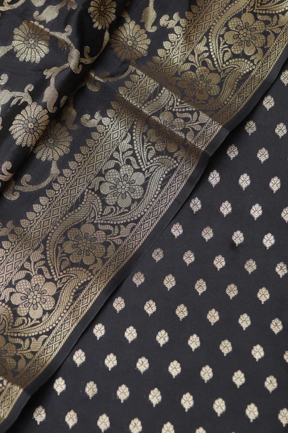 Black Banarasi Silk Small Booti Design With Banarasi Silk Dupatta - Luxurion World