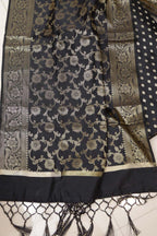 Black Banarasi Silk Small Booti Design With Banarasi Silk Dupatta - Luxurion World