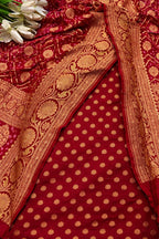Red Handloom Banarasi Pure Georgette Booti Design Suit With Red Banarasi Bandhani Pure Georgette Dupatta - Luxurion World