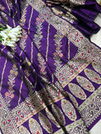 Purple Banarasi Handloom Chiniya Silk Suit With Purple Banarasi Handloom Pure Katan Silk Flower Design Meenakari Dupatta - Luxurion World