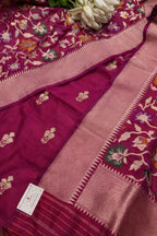 Pink Banarasi Handloom Chiniya Silk Suit With Pink Banarasi Handloom Pure Katan Silk Flower Design Meenakari Dupatta - Luxurion World
