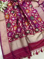 Pink Banarasi Handloom Chiniya Silk Suit With Pink Banarasi Handloom Pure Katan Silk Flower Design Meenakari Dupatta - Luxurion World