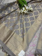 Pastel Handloom Banarasi Tanchui Silk Suit With Grey Banarasi Silk Dupatta - Luxurion World