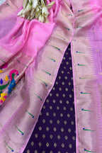Purple Banarasi Silk Small Booti Design Suit With Pink Paithani Silk Flower & Peacock Design Dupatta - Luxurion World