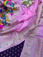 Purple Banarasi Silk Small Booti Design Suit With Pink Paithani Silk Flower & Peacock Design Dupatta - Luxurion World
