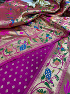 Pink Banarasi Silk Small Booti Design Suit With Pink Paithani Silk Flower & Peacock Design Dupatta - Luxurion World