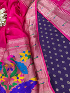 Purple Banarasi Silk Small Booti Design Suit With Pink Paithani Silk Flower & Peacock Design Dupatta - Luxurion World