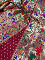 Red Banarasi Silk Small Booti Design Suit With Red Paithani Silk Flower & Peacock Design Dupatta - Luxurion World