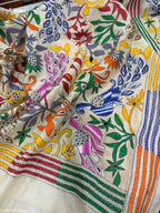 Peach Banarasi Chiniya Silk Suit — Pastel Kantha Flower & Bird Dupatta, Festive