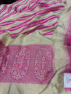 Yellow Banarasi Pure Georgette Booti Suit — With Pink & Pastel Dupatta