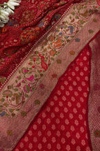 Red Banarasi Pure Georgette Booti Suit — With Red Meenakari Bandhani Dupatta