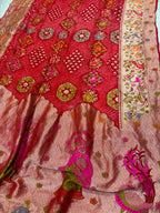 Red Banarasi Pure Georgette Booti Suit — With Red Meenakari Bandhani Dupatta