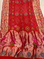 Orange Banarasi Pure Georgette Booti Suit — With Red Meenakari Bandhani Dupatta